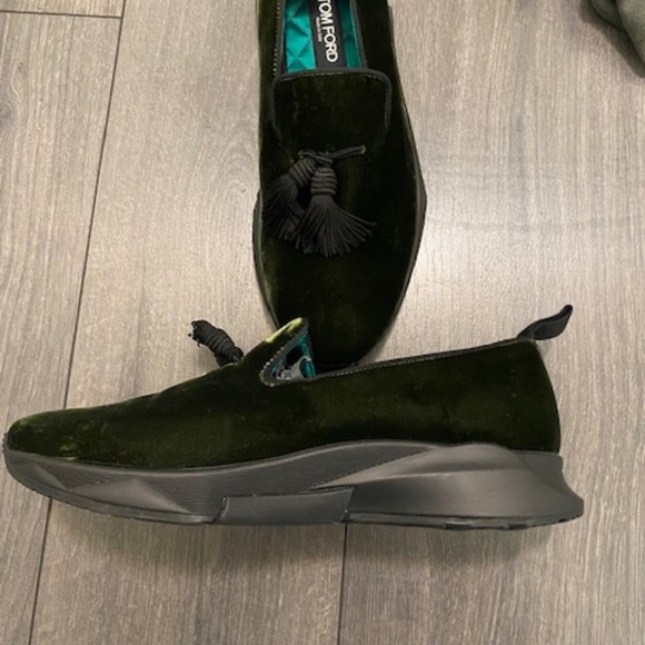 Tom Ford Turner Tasselled Velvet Green Sneakers Size 11 - Picture 6 of 16